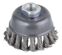wolfcraft Twisted Steel Wire Cup Brush - Ø 75 mm - M14 Thread | Heavy-duty derusting and cleaning tool for metal, wood and stone, ideal for welding preparation. 2125000