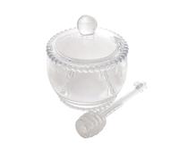 WOLFF Crystal Honey Pot with Lid and Dipper, 7oz Clear Beaded Pearl Design Honey Jar Dispenser for Syrup or Maple, 4 x 3 x 2.8 Inches