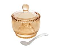 WOLFF Pearl Crystal Beaded Clear Sugar Bowl with Lid and Spoon, Sugar Holder, Dish for Candy Dispenser, Jelly Jar, 28401