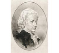 Wolfgang Amadeus Mozart 1756 - 1791 baptized as Johannes Chrysostomus Wolfgangus Theophilus Mozart. Prolific and Influential Composer of the Classical Era. Illustration by Gordon Ross American Artist