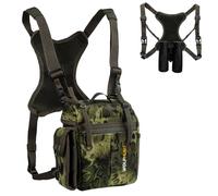 WOLFHUNT Binocular Harness Chest Pack Magnetic Closure, Bino Case with Detachable Rangefinder Pouch, Camouflage Bino Bag (Camo Woodlands, Medium)
