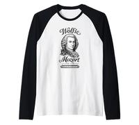 Wolfie Mozart Classical Music Portrait Piano Keyboard Raglan Baseball Tee