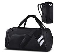 WOLFILIST 4-in-1 Sports Duffel Bag, Convertible Gym Backpack with Shoe Compartment,48L Large Travel Overnight Bag, Black, Black, Modern Sport