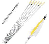 wolfman 12PCS 31" Targeting Aluminum Arrows - 500 Spine with Removable Tips, Natural Feather Fletchings for Compound & Recurve Bows (Yellow)