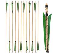 wolfman 12pcs 32.3Inch Wooden Arrow 8mm Shaft Stainless Steel Arrowhead 5" Turkey Feathers for Traditional Recurve Bow Longbow Hunting Shooting Target (Green)
