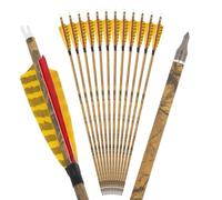 wolfman 6/12 Pack 30inch Carbon Archery Arrows - 4inch Natural Feather Design, 500 Spine Removable Tips, Ideal for Compound, Recurve & Traditional Bows Hunting & Shooting (12, 2 Yellow 1 Red)
