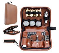 Wolfman Golf Accessories Set with Hi-End Case, Golf Balls, Rangefinder, Golf Tees, Brush, Multifunctional Divot Knife, Scorer, Golf Ball Clamp for Women and Men Golf Gifts (Brown)