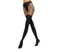 Wolford Garter Belt Tights For Women Sheer-Opaque Elegance with Alluring Garter Illusion Mat Finish Soft Waistband Hosiery, Fairly Light/Black, X-Small