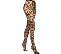 Wolford Leo Tights 20 Denier Pantyhose for Women Leopard Print Sheer Opaque Animal Pattern Hosiery with Knitted Waistband, Fairly Light/Black, S