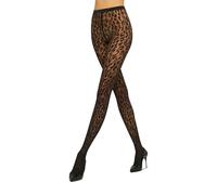 Wolford Leo Tights 20 Denier Pantyhose for Women Leopard Print Sheer Opaque Animal Pattern Hosiery with Knitted Waistband, Black/Black, XS