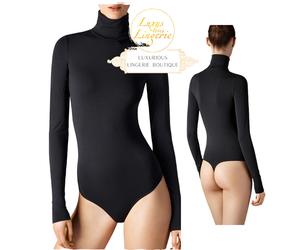Wolford Orlando String Body L Black Classic Turtleneck Bodysuit Long Sleeve