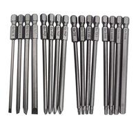 Wolfride 16pcs Long Magnetic Screwdriver Bits Set Slotted+Cross+Torx+Hex Drill Bit Set 1/4 Inch Hex Shank 100mm Length