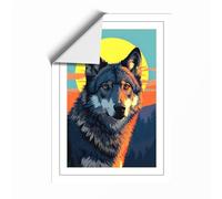 Wolf's Direct Gaze Geometric Unframed Wall Art Print A1 (84.1×59.4cm), Wall Decor for Living Room, Bedroom, Office & Home, Art Gift