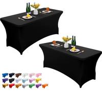 Wolfway 2 Pack 4FT Stretch Spandex Table Cover Washable and Wrinkle Resistant Kitchen Spandex Tablecloth Fitted Rectangular Table for Party,Banquet,Weddings,Cocktail and Festival