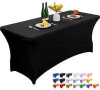 Wolfway 4FT Black Stretch Spandex Table Cover Washable and Wrinkle Resistant Kitchen Spandex Tablecloth Fitted Rectangular Table for Party,Banquet,Weddings,Cocktail and Festival