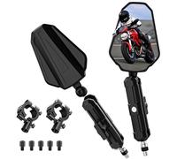 Wolfwill Adventure Motorcycle Mirrors, Motorbike Rearview, 10mm 8mm Screws 7/8" Handlebar, Adjustable Side Mirror Aluminum Clamp Fit for Street Dirt Electric Bike Ebike Scooter ATV Quad, Black