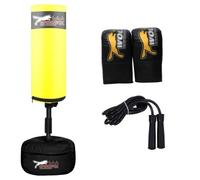 Wolfx Kids/Junior Boxing FREE STANDING Punch bag Set Freestanding + Gloves - Punching Heavy Duty Adjustable Speed Reflex Training Plus Gloves, Workout for Home Gym. (Yellow), L