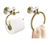 WOLIBEER Crystal Towel Ring, Gold Toilet Paper Holder Hand Towel Holder Towel Hook Tissue Roll Paper Holder Wall Mounted Towel Hanger 2 Pieces Sets