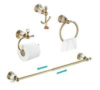 WOLIBEER Gold Bathroom Accessories, Brass Crystal Towel Bar Set Toilet Paper Holder Towel Ring Robe Hooks 4 Pieces Wall Mounted