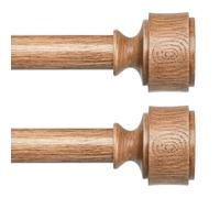 Wolistsa 2 Pack Wood Curtain Rods for Windows 48 to 84 Inch, Adjustable Decorative 1'' Heavy Duty Boho Curtain Rod with Modern Wooden Grain Annual Ring Finials, Vintage Rustic Farmhouse Drapery Pole