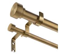 Wolistsa Brass Double Curtain Rod, Warm Gold Extra Long Dual Curtain Rods for Windows 72 to 144 Inch, 1 Inch Adjustable Heavy Duty Spliced Double Rod, Pro-Plating Process, Aluminium Finials