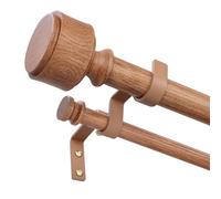 Wolistsa Wood Double Curtain Rods for Windows 36 to 72 Inch, Adjustable Decorative 1" Boho Heavy Duty Dual Curtain Rod, Vintage Farmhouse Double Drapery Pole with Modern Wood Grain Annual Ring Finial