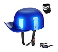 Woljay Vintage Open Face Motorcycle Helmet Retro Baseball Cap Half Helmets Men Women for Cruiser Street Scooter Moped Cap Jet with Mask Glasses - DOT Certified (Blue,XXL)