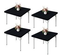 Wolkemer 4 Pack Black Fitted Tablecloth 34x34 Inch Square Elastic Edges Table Cloth, Spandex Stretch Table Cover with Machine Washable Fabric for Wedding Party Picnic Dining Indoor Outdoor