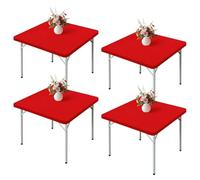 Wolkemer 4 Pack Red Fitted Tablecloth 34x34 Inch Square Elastic Edges Table Cloth, Spandex Stretch Table Cover with Machine Washable Fabric for Wedding Party Picnic Dining Indoor Outdoor