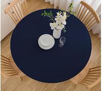 Wolkemer 4ft Fitted Round Tablecloth Spandex Stretch Cocktail Table Cover Elastic Edge Navy Table Topper Cap for Dining Wedding Party Picnic 48 Inch