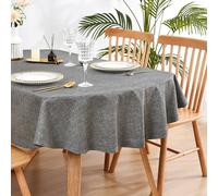 Wolkemer Faux Linen Oval Tablecloth Heavy Duty Wrinkle Resistant Fabric Table Cloths 60 x 102 Inch Charcoal Farmhouse Rustic Table Cover for Kitchen Dining Indoor Outdoor Tabletop Decoration