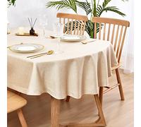 Wolkemer Faux Linen Oval Tablecloth Heavy Duty Wrinkle Resistant Fabric Table Cloths 60 x 84 Inch Beige Farmhouse Rustic Table Cover for Kitchen Dining Indoor Outdoor Tabletop Decoration