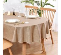 Wolkemer Faux Linen Oval Tablecloth Heavy Duty Wrinkle Resistant Fabric Table Cloths 60 x 84 Inch Flaxen Farmhouse Rustic Table Cover for Kitchen Dining Indoor Outdoor Tabletop Decoration