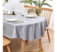Wolkemer Faux Linen Oval Tablecloth Heavy Duty Wrinkle Resistant Fabric Table Cloths 60 x 84 Inch Grey Farmhouse Rustic Table Cover for Kitchen Dining Indoor Outdoor Tabletop Decoration