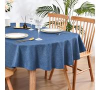 Wolkemer Faux Linen Oval Tablecloth Heavy Duty Wrinkle Resistant Fabric Table Cloths 60 x 84 Inch Navy Blue Farmhouse Rustic Table Cover for Kitchen Dining Indoor Outdoor Tabletop Decoration