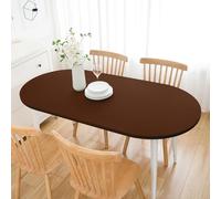 Wolkemer Fitted Oval Tablecloth Spandex Stretch Brown Cocktail Table Cover Elastic Edge Topper Cap for Dining Wedding Party Picnic 48 x 68 Inch