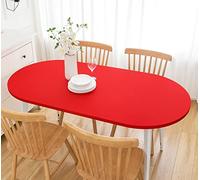 Wolkemer Fitted Oval Tablecloth Spandex Stretch Red Cocktail Table Cover Elastic Edge Topper Cap for Dining Wedding Party Picnic 48 x 72 Inch