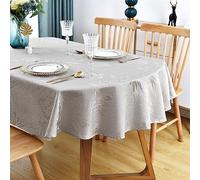 Wolkemer Oval Jacquard Tablecloth Grey Floral Countryside Leaves Damask Patterns Table Cloth Cover for Dinner Kitchen 60 x 102 Inch