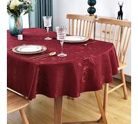 Wolkemer Shiny Oval Jacquard Tablecloth 60 x 102 Inch Red Wine Floral Countryside Leaves Damask Patterns Table Cloth Glossy Fabric Table Cover for Dinner Kitchen