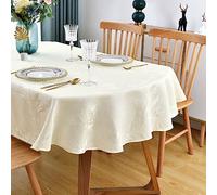 Wolkemer Shiny Oval Jacquard Tablecloth 60 x 84 Inch Light Yellow Floral Countryside Leaves Damask Patterns Table Cloth Glossy Fabric Table Cover for Dinner Kitchen
