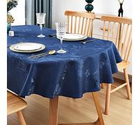 Wolkemer Shiny Small Oval Jacquard Tablecloth 52 x 70 Inch Navy Blue