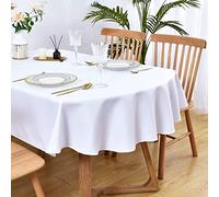 Wolkemer Small Oval Tablecloth 52 x 70 Inch Washable Fabric Table Cloth Solid White Table Cover for Dining Wedding Party Banquet Tabletop Decoration