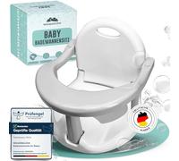 WOLKENGLÜCK Bath Seat Baby 6-18 Months - Ergonomic Non-Slip with Strong Suction Cups, Up to 20 kg, White/Grey Plastic