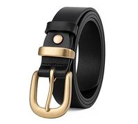 wolksprong Womens Belts for Jeans 1.1" Width Ladies Belts for Dresses Full Grain Leather Gold Buckle Belt Gift Box, Black, XL(Waist Size 42-44)