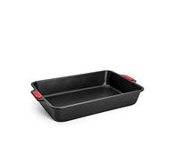 Woll Bakeware Rectangular Baking Tin, 38 x 26 cm, with Heat Resistant Silicone Handles up to 230°C, PFAS Free, Dual Layer Non-Stick Coating, Aluminised Steel, Black