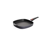 Woll Diamond Lite Square Cast Iron Steak Pan 28 x 28 cm 4 cm High with Grooves with Removable Handle. Suitable for All Hobs Except Induction, Aluminium, Charcoal, 28 cm
