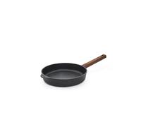 Woll Diamond QXR Eco Logic Cast Iron Flat Pan, Inductive, Diameter 24 cm, 5 cm High, with Firm Sustainable Wooden Handle, Suitable for All Hob Types, PFAS-Free, Aluminium, Oven-Safe, Black
