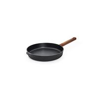 Woll Diamond QXR Eco Logic Cast Iron Flat Pan, Inductive, Diameter 28 cm, 5 cm High, with Firm Sustainable Wooden Handle, Suitable for All Hob Types, PFAS-Free, Aluminium, Oven-Safe, Black