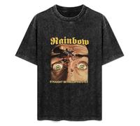 WOLL DOER Men's Acid Washed T Shirt Rainbow Straight Between The Eyes Button Closure XL