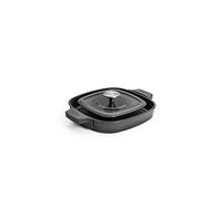 Woll Iron Cast Iron Square Grill Pan with Grooves Including Steak Press and Silicone Handles Induction 24 x 24 cm 4.5 cm High Suitable for All Hobs Oven-Safe up to 250 ° Grey